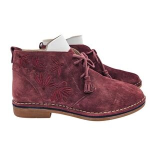 Hush Puppies Cyra Catelyn Burgundy Suede Embroidered Floral Tassel Desert Boots